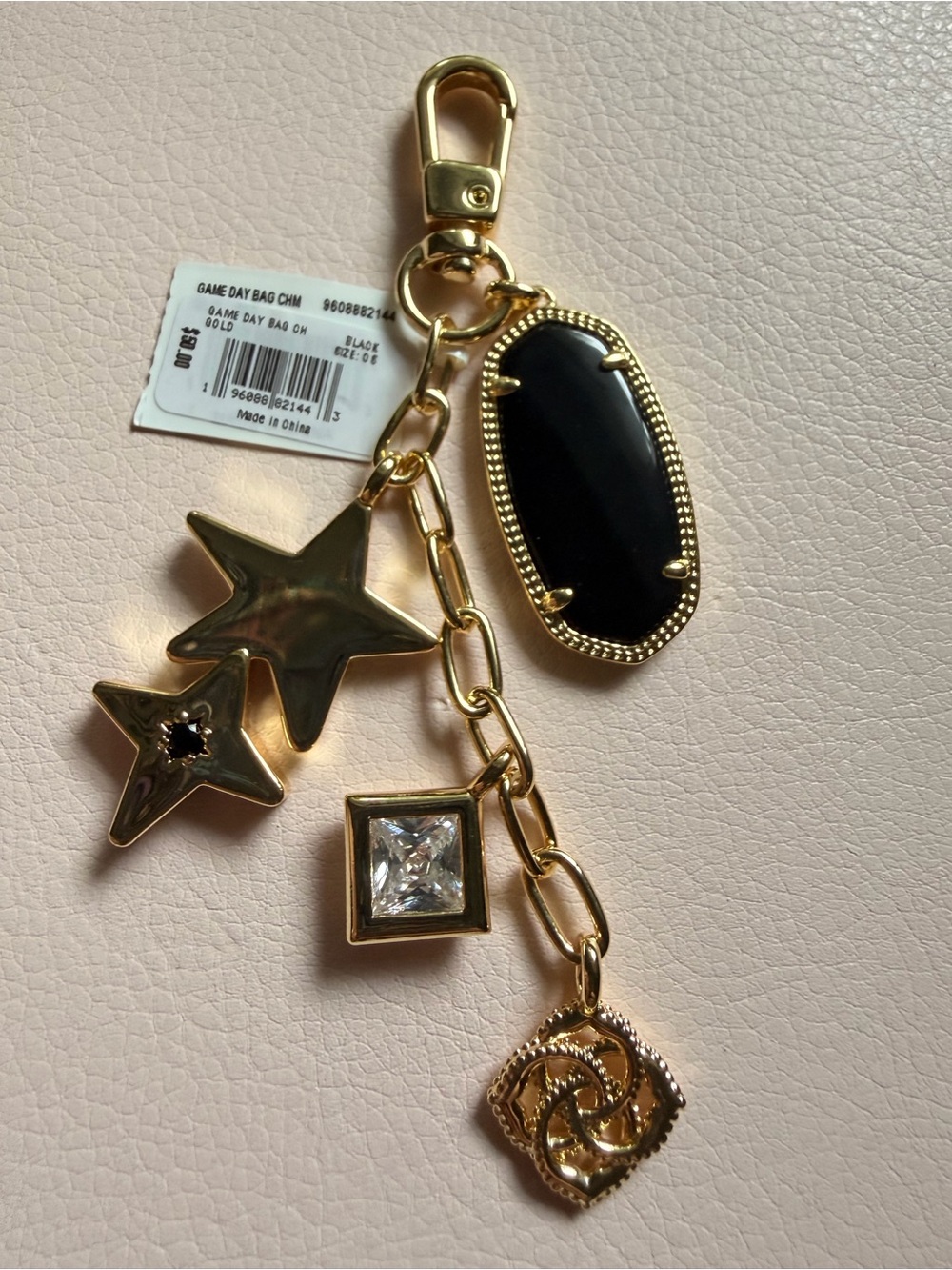 NWT Kendra Scott Game Day Bag Charm in Gold with Black Glass